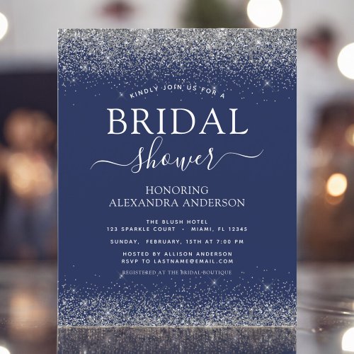 Budget Bridal Shower Navy Blue Silver Glitter