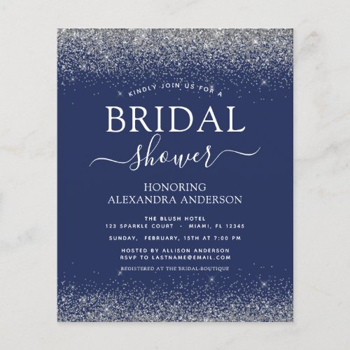 Budget Bridal Shower Navy Blue Silver Glitter Flyer