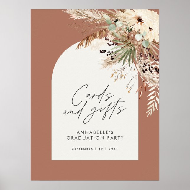 Budget bridal shower pampas cards gifts terracotta poster (Front)