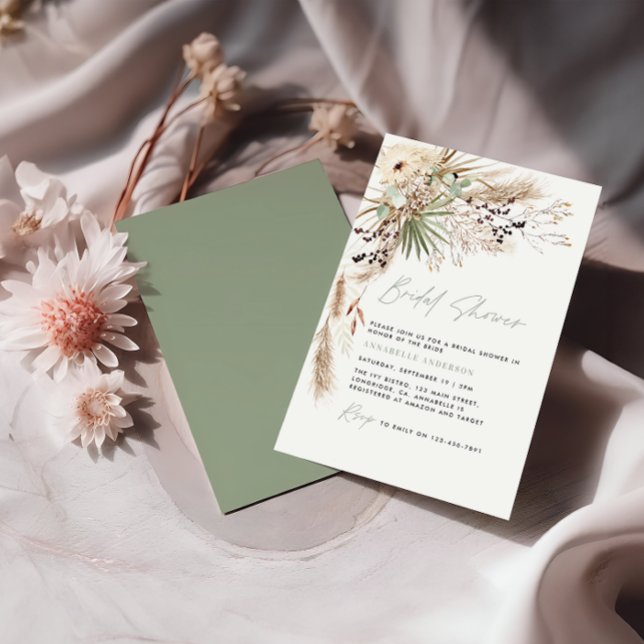 budget Bridal shower pampas gras modern invitation (Creator Uploaded)