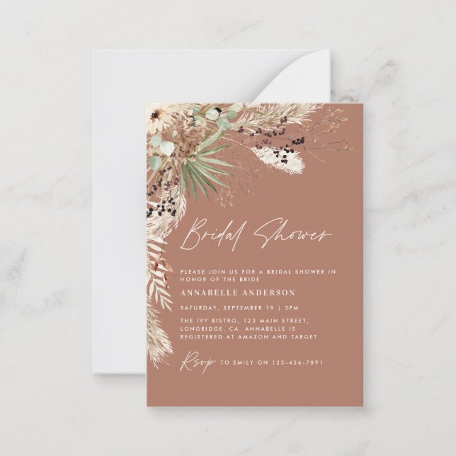 budget Bridal shower pampas grass boho invitation (Front)
