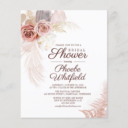 Budget Bridal Shower Pampas Grass Invitation