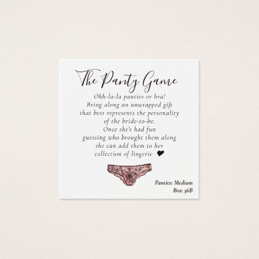 BUDGET Bridal Shower Panty Game Card Zazzle