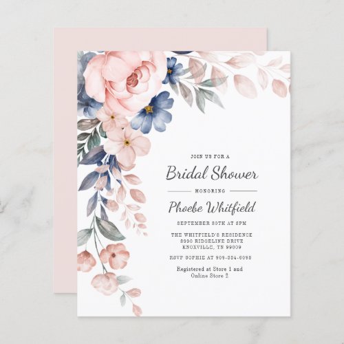 Budget Bridal Shower Pink Floral Modern Invitation