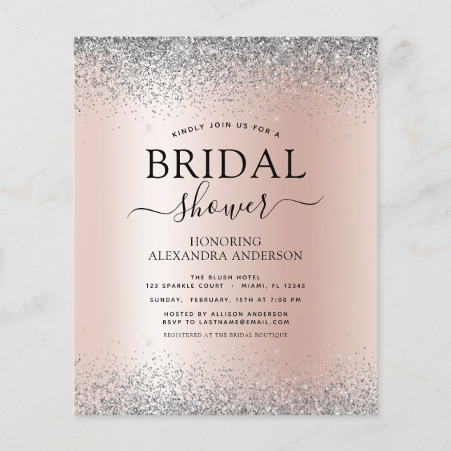 Budget Bridal Shower Pink Glitter Rose Gold Silver Flyer (Front)