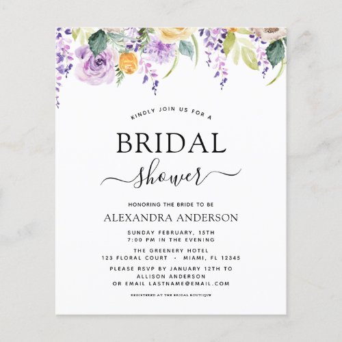 Budget Bridal Shower Purple Greenery Botanical Flyer