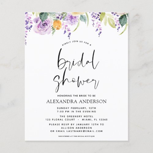 Budget Bridal Shower Purple Greenery Botanical Flyer