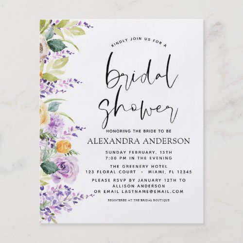 Budget Bridal Shower Purple Greenery Invitation Flyer