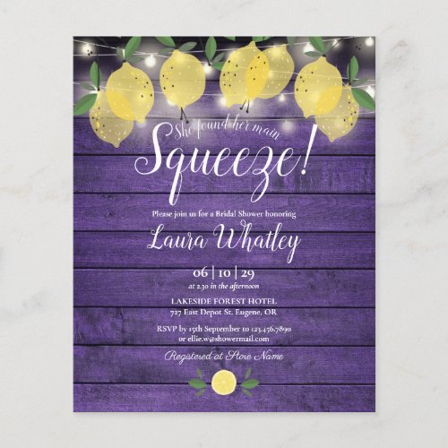 Budget Bridal Shower Purple Squeeze Lemon Invite