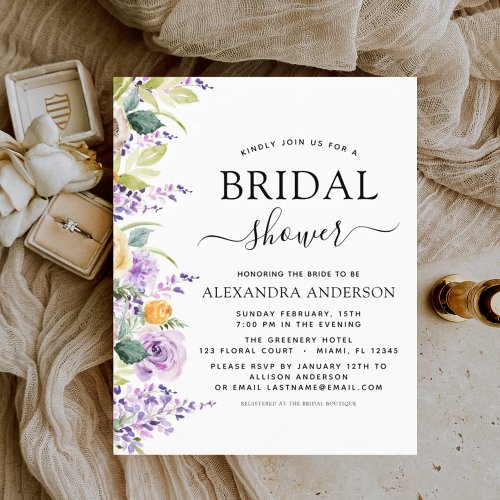 Budget Bridal Shower Purple Wildflower Invitation