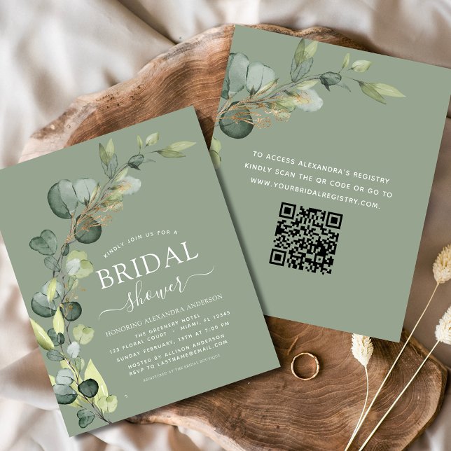 Budget Bridal Shower QR Code Eucalyptus Invitation (Creator Uploaded)