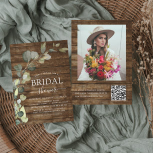 Budget Bridal Shower QR Code Rustic Invitation