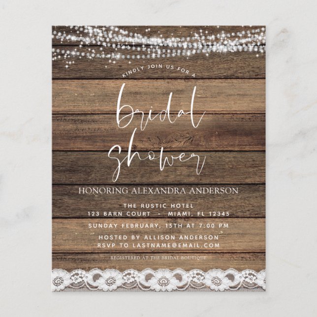 Budget Bridal Shower Rustic Farmhouse Flyer (Front)
