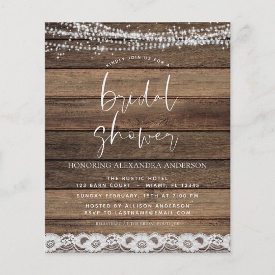 Budget Bridal Shower Rustic Farmhouse Flyer | Zazzle.com