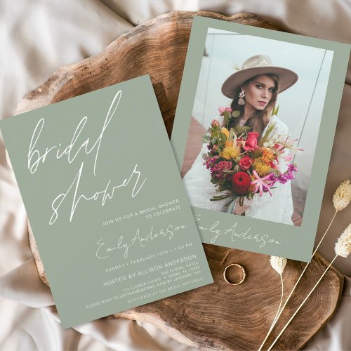 Budget Bridal Shower Sage Green Boho Invitation