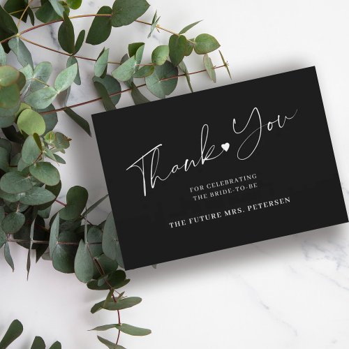 Budget bridal shower script black white thank you note card