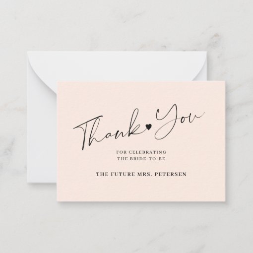 Budget bridal shower script blush pink thank you note card | Zazzle