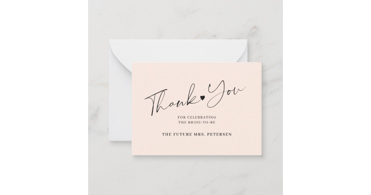 Budget bridal shower script blush pink thank you note card Zazzle