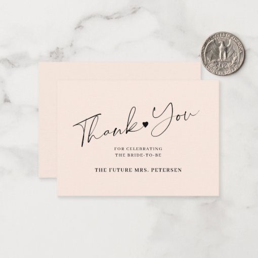 Budget Bridal Shower Script Blush Pink Thank You Note Card 