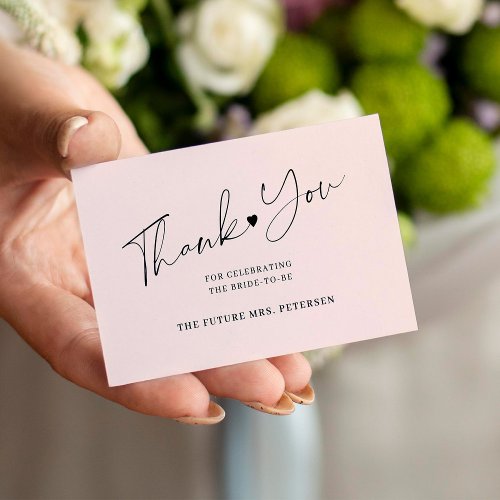 Budget bridal shower script blush pink thank you note card