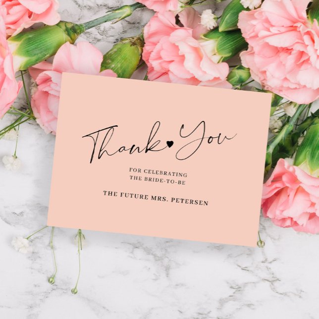 Budget bridal shower script blush thank you note card (Available in different sizes)