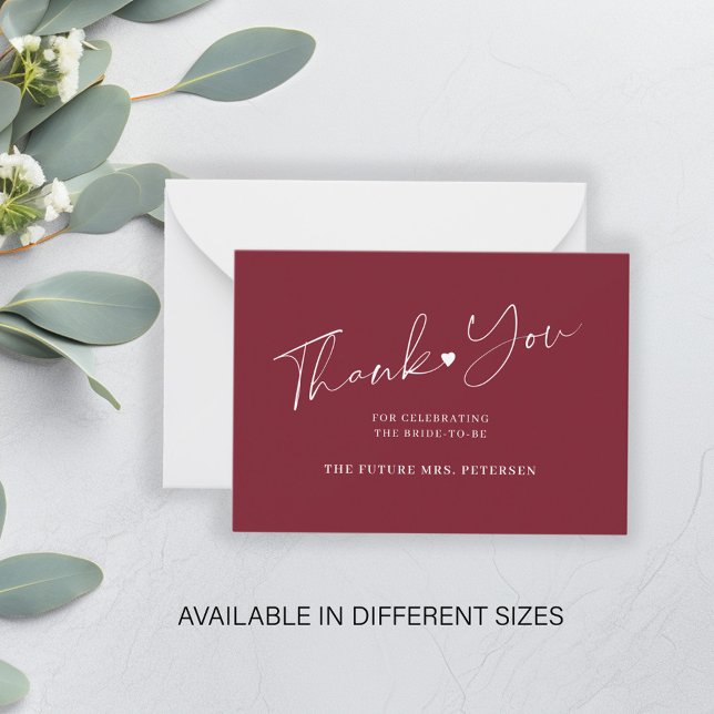 Budget bridal shower script burgundy thank you not note card (Creator Uploaded)