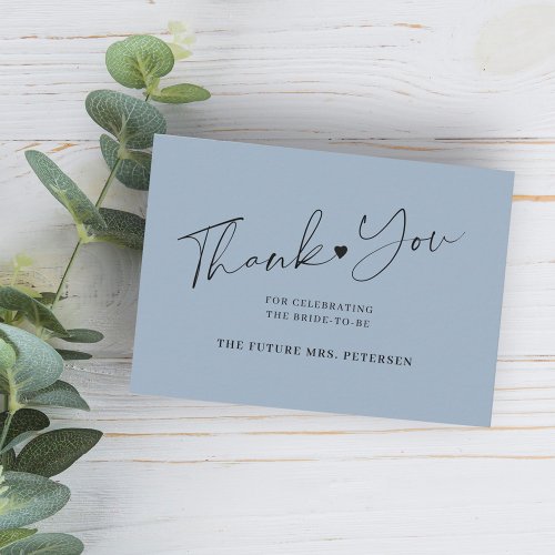Budget bridal shower script dusty blue thank you note card