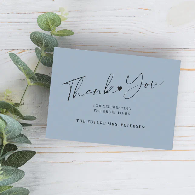 Budget bridal shower script dusty blue thank you note card | Zazzle