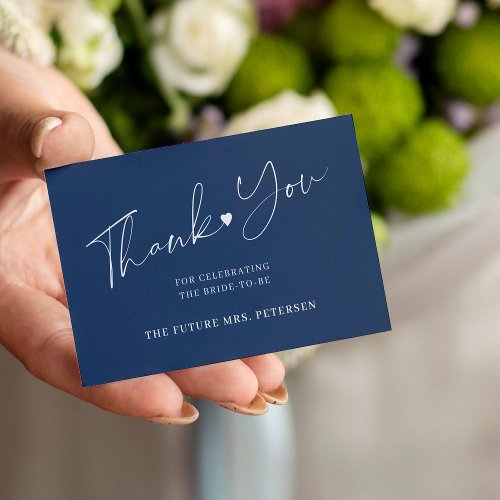 Budget bridal shower script navy blue thank you note card