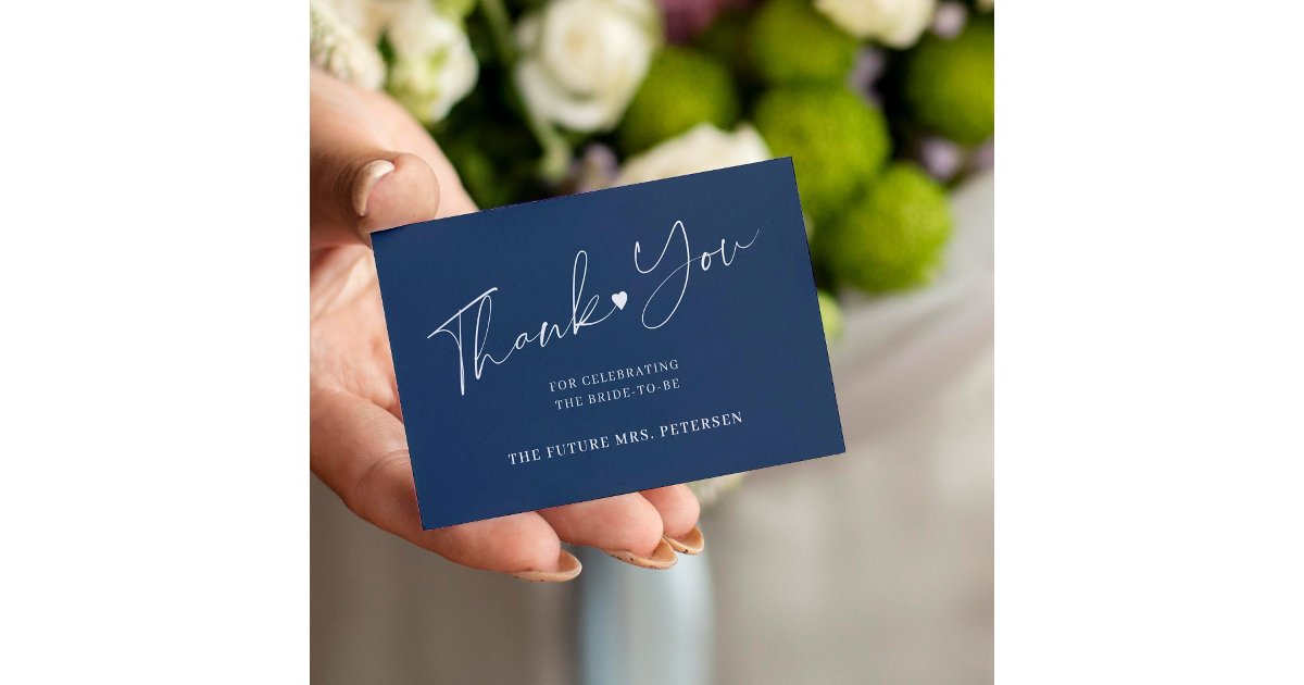 Budget bridal shower script navy blue thank you note card | Zazzle