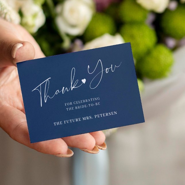 Budget bridal shower script navy blue thank you note card (Creator Uploaded)