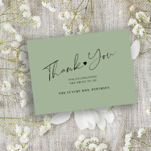 Budget bridal shower script sage green thank you note card