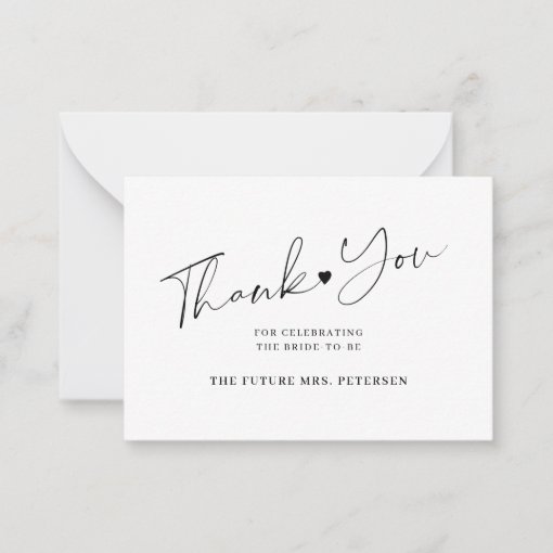 Budget bridal shower script white black thank you note card | Zazzle