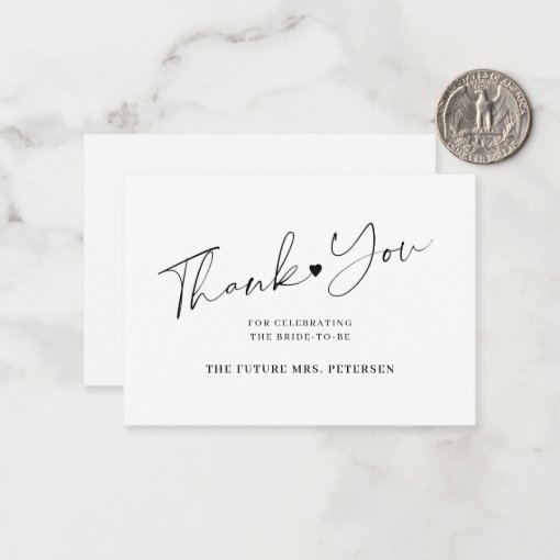 Budget bridal shower script white black thank you note card | Zazzle