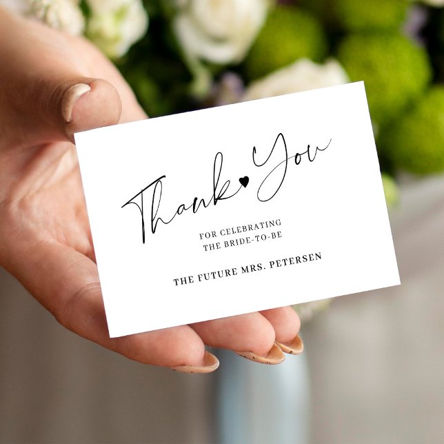 Budget bridal shower script white black thank you note card (Creator Uploaded)
