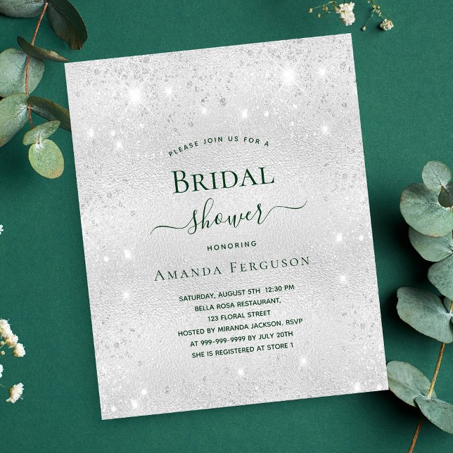Budget bridal shower silver glitter invitation (Creator Uploaded)