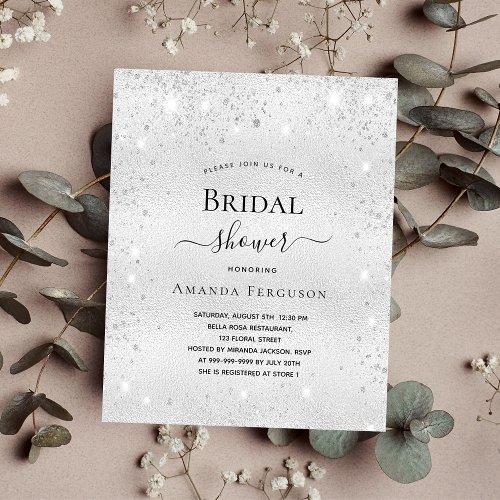 Budget bridal shower silver glitter invitation