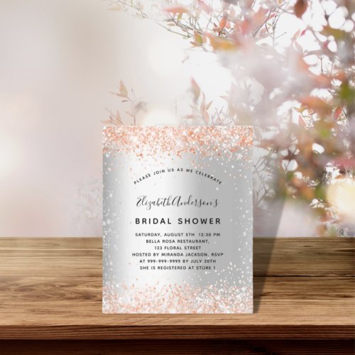 Budget bridal shower silver rose gold invitation