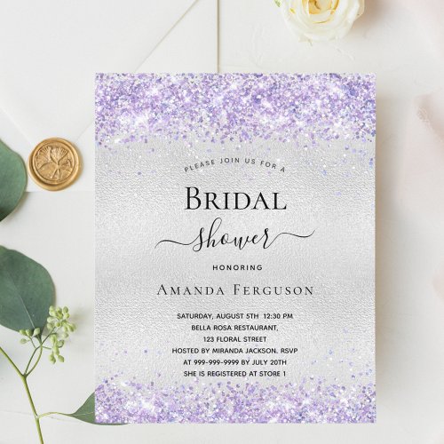 Budget bridal shower silver violet invitation