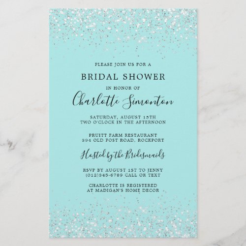 Budget Bridal Shower Siver Teal Invite