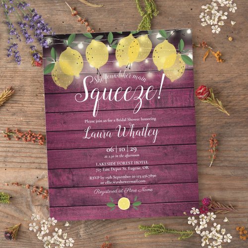Budget Bridal Shower Squeeze Red Wood Lemon Invite