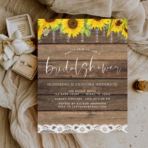 Budget Bridal Shower Sunflower Rustic Invitation