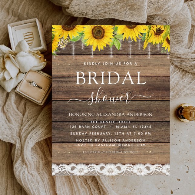 Budget Bridal Shower Sunflower Rustic Invitation (Creator Uploaded)