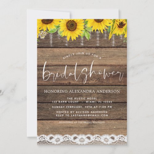 Budget Bridal Shower Sunflower Rustic Invitation F
