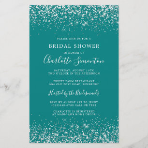 Budget Bridal Shower Teal Silver Invitation
