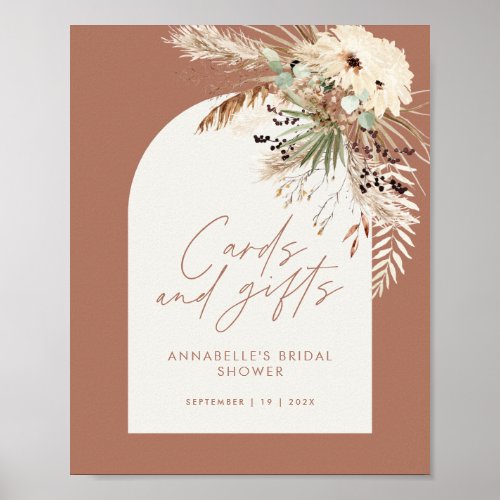Budget bridal shower terracotta pampas cards gifts poster