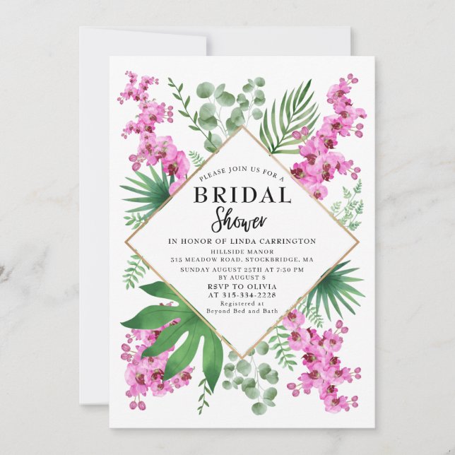 Budget Bridal Shower Tropical Floral QR Code Boho Invitation (Front)