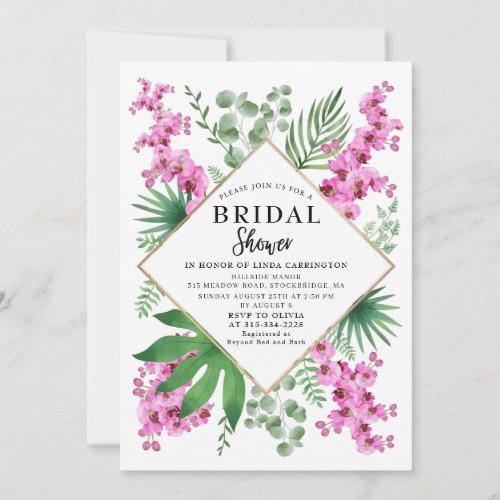 Budget Bridal Shower Tropical Floral QR Code Boho Invitation