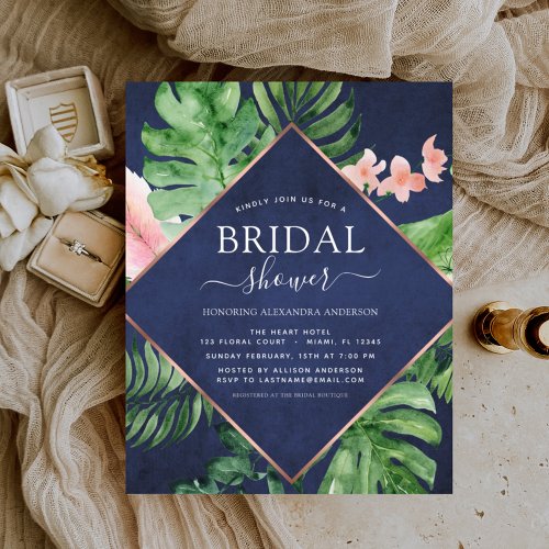 Budget Bridal Shower Tropical Palm Navy Blue