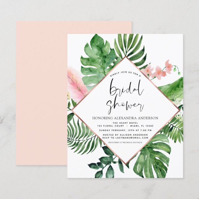 Budget Bridal Shower Tropical Palm Watercolor (Front/Back)
